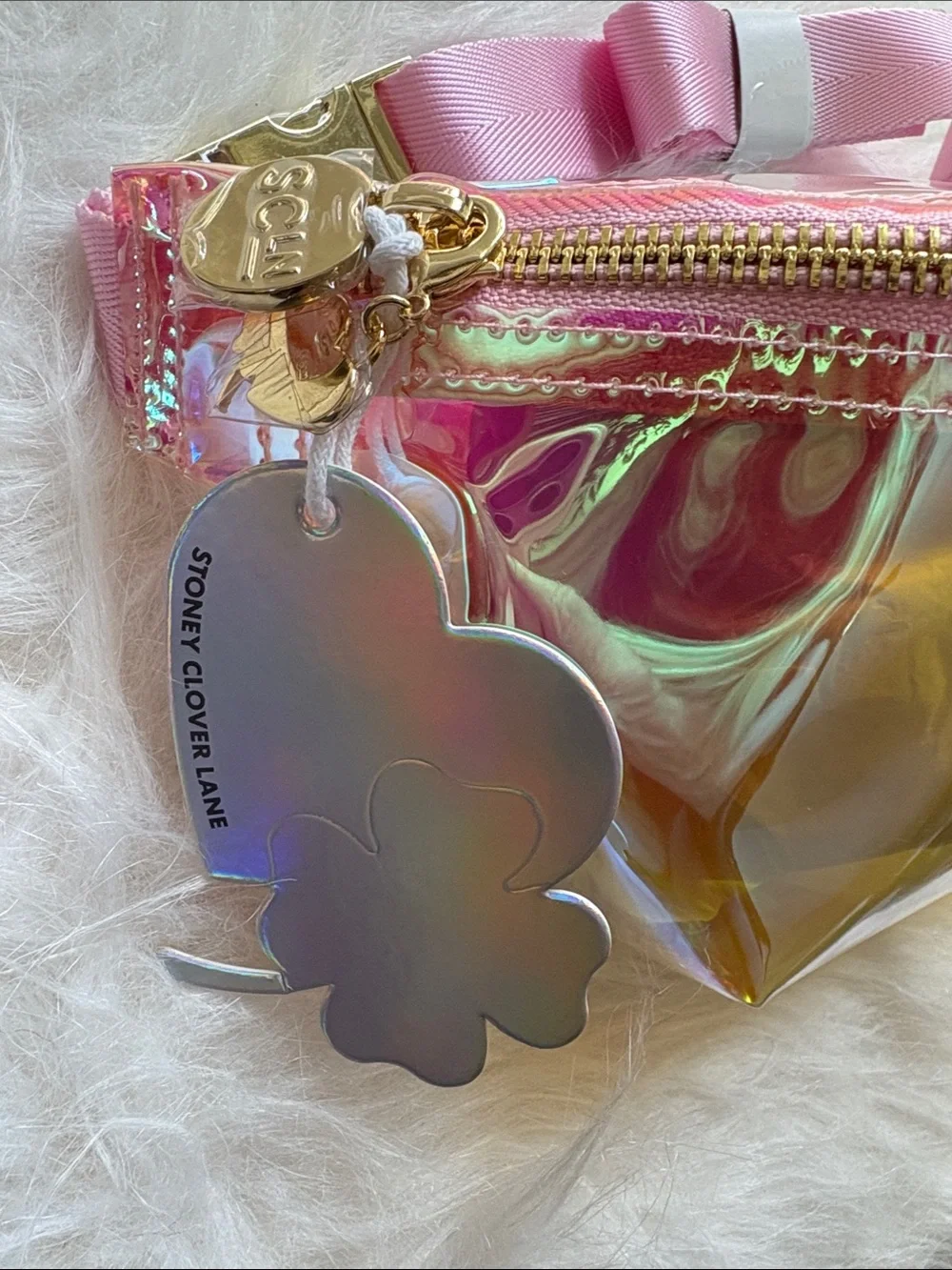 🆕 Stoney Clover Lane - “Luck & Love” Iridescent Clear Pink Classic Fanny